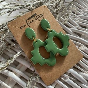 Classic Green Clay & Resin Statement Earrings